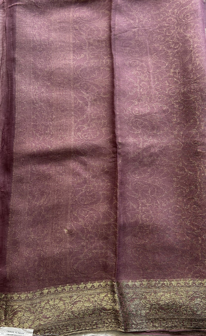 Semi Georgette Saree Raspberry Colored Elegantly Paired with a Zari Border. - Sampradaya Designer Studio