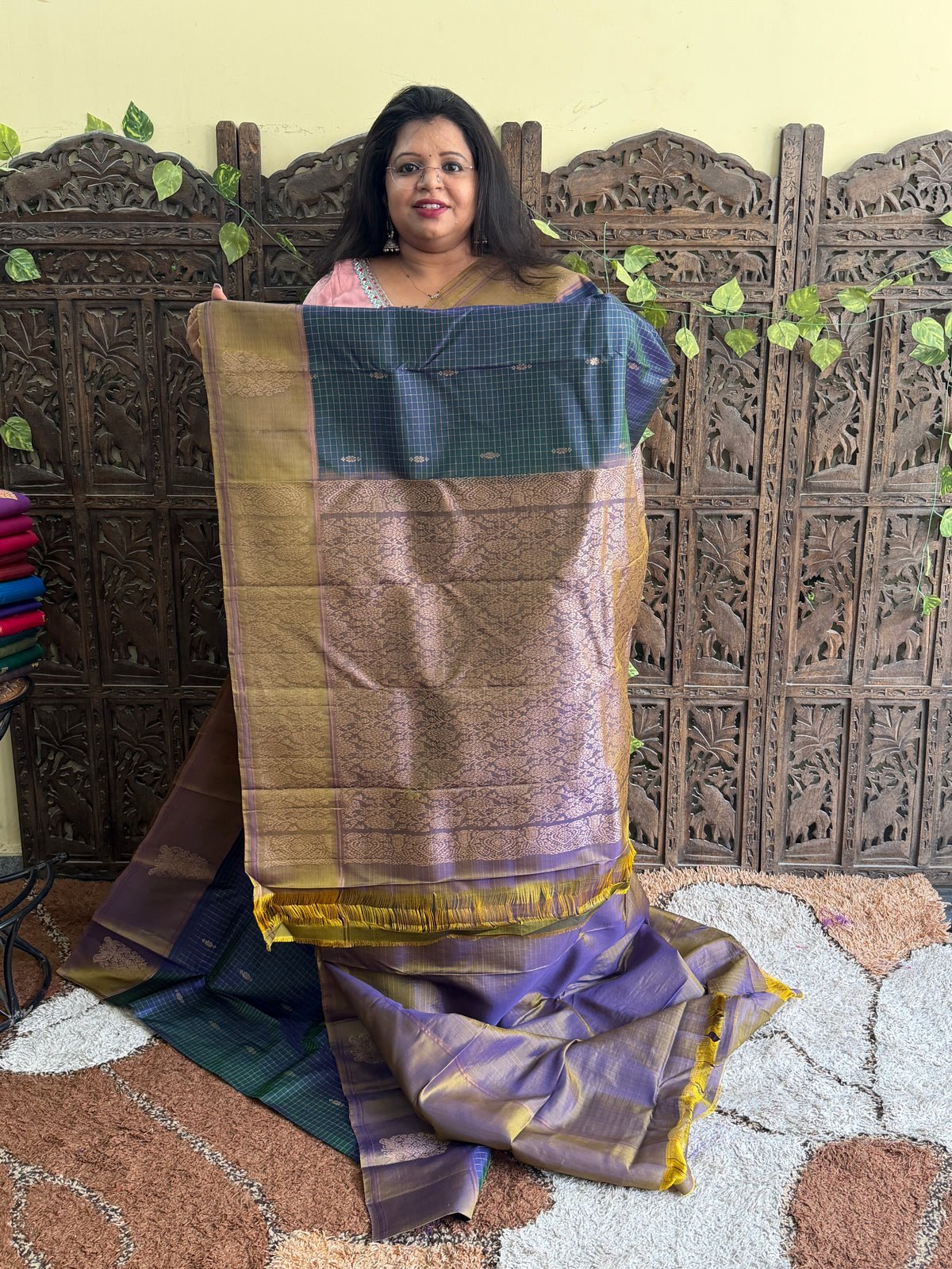 Pure Kanjivaram Silk Saree | Peacock Blue With Gold Zari Border | Handloom | Silk Mark Certified