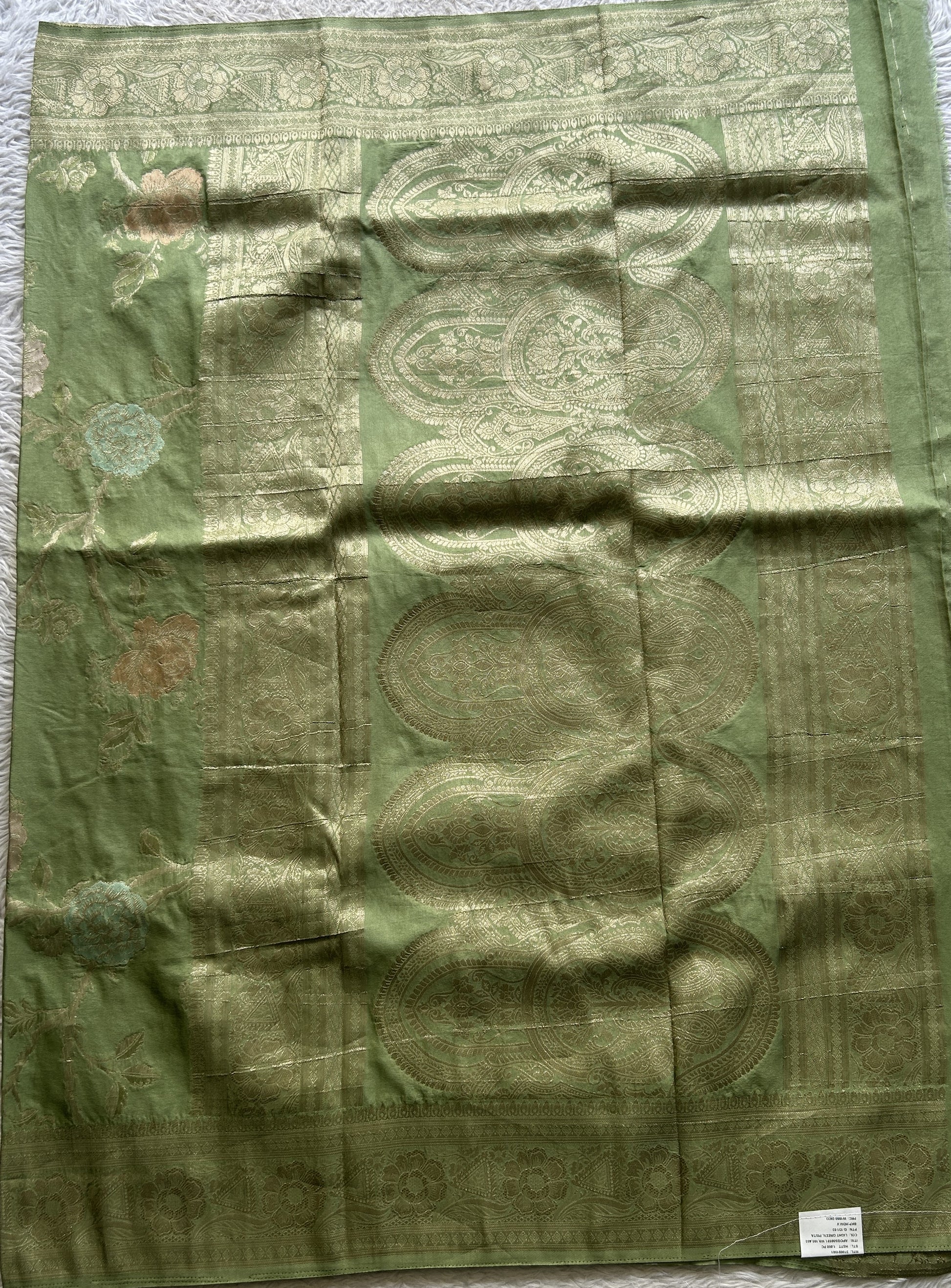 Semi Georgette Allover Saree Pista Green Colored Elegantly Paired with a Zari Border. - Sampradaya Designer Studio