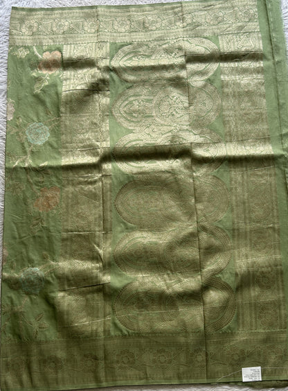 Semi Georgette Allover Saree Pista Green Colored Elegantly Paired with a Zari Border. - Sampradaya Designer Studio