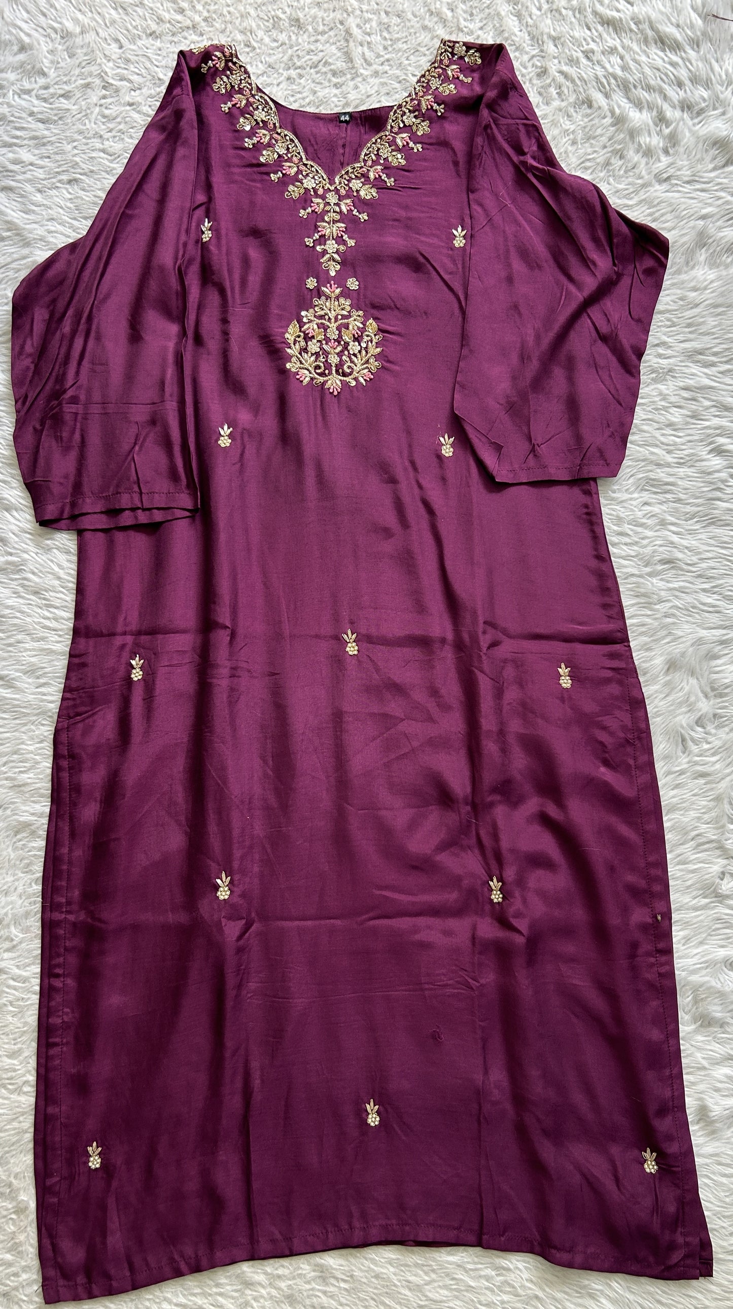 Muslin Purple Colored Embroidery Work Kurti Set. - Sampradaya Designer Studio