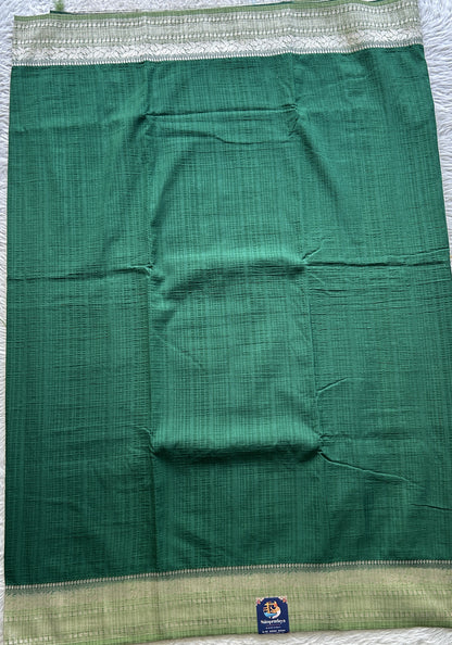 Semi Georgette Plain Saree Dark Green Colored Elegantly Paired with a Zari Border. - Sampradaya Designer Studio