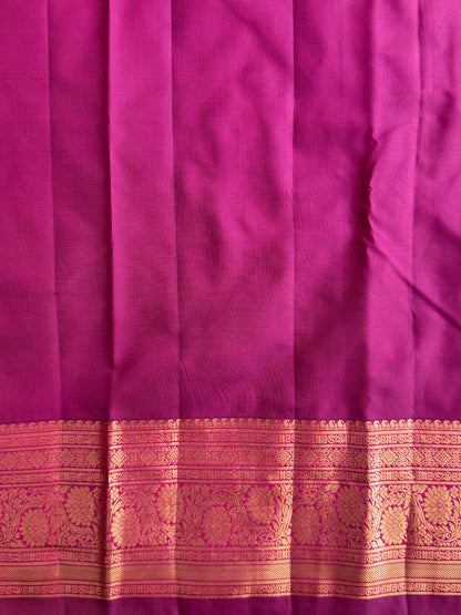 Pure Kanjivaram Silk Saree | Rani Pink With Gold Zari Border | Handloom | Silk Mark Certified