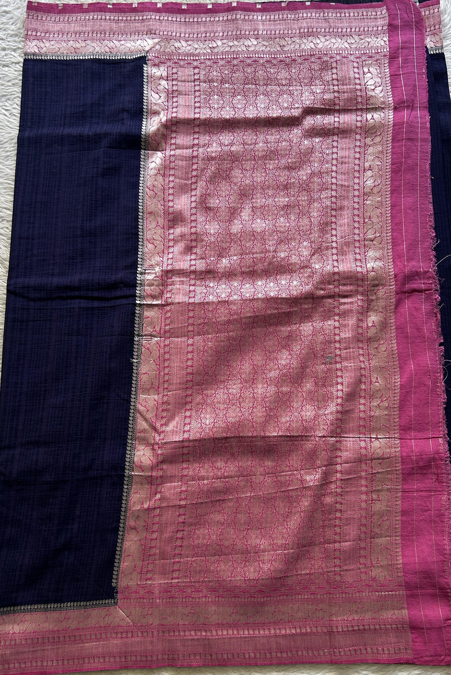 Semi Georgette Plain Saree Indigo Blue Colored Elegantly Paired with a Zari Border. - Sampradaya Designer Studio