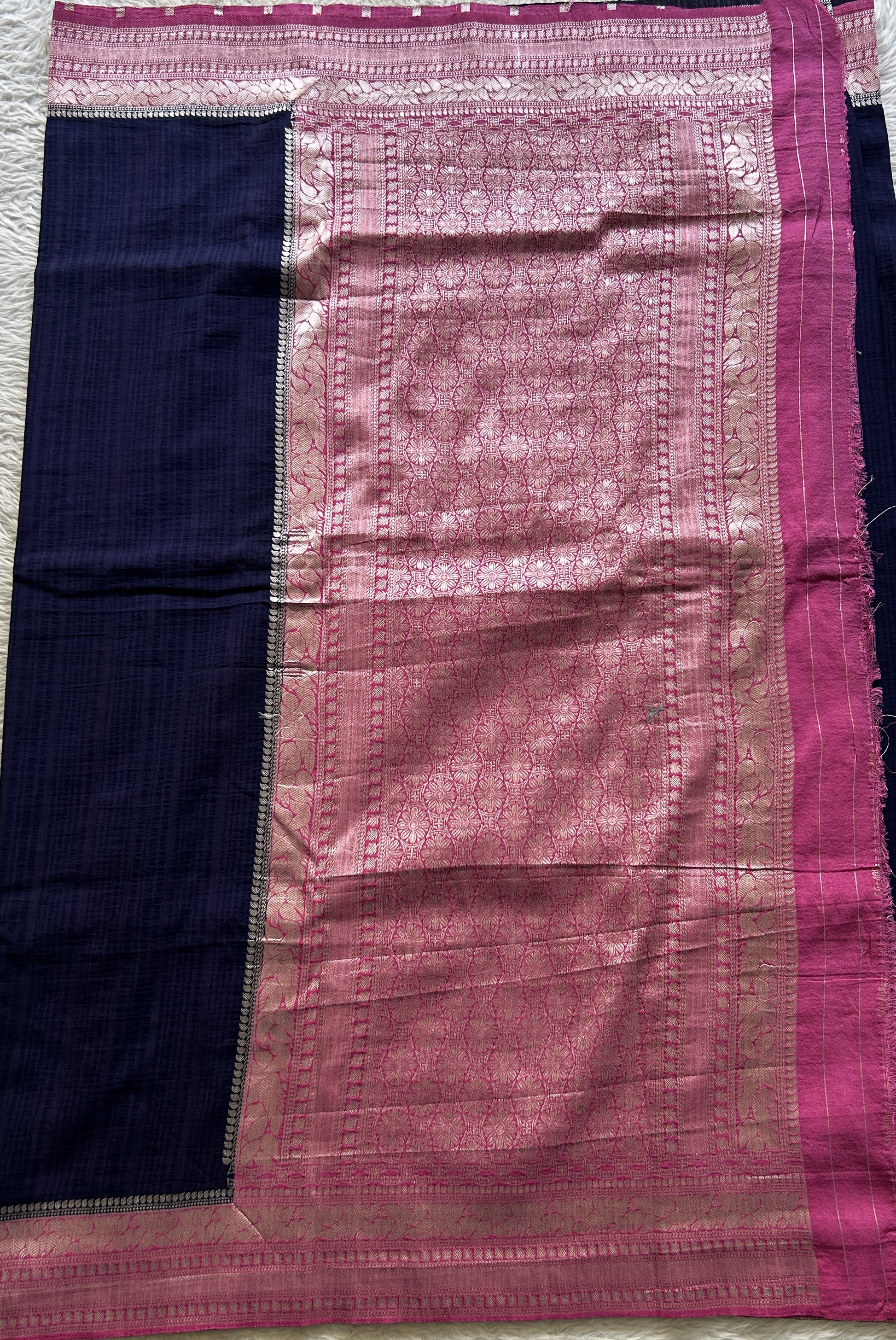Semi Georgette Plain Saree Indigo Blue Colored Elegantly Paired with a Zari Border. - Sampradaya Designer Studio