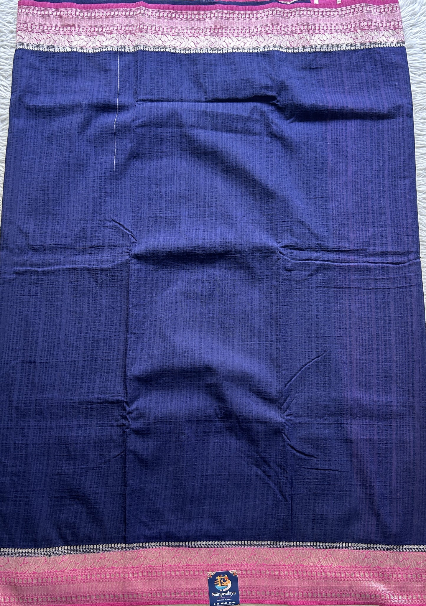 Semi Georgette Plain Saree Indigo Blue Colored Elegantly Paired with a Zari Border. - Sampradaya Designer Studio