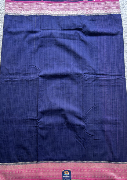 Semi Georgette Plain Saree Indigo Blue Colored Elegantly Paired with a Zari Border. - Sampradaya Designer Studio