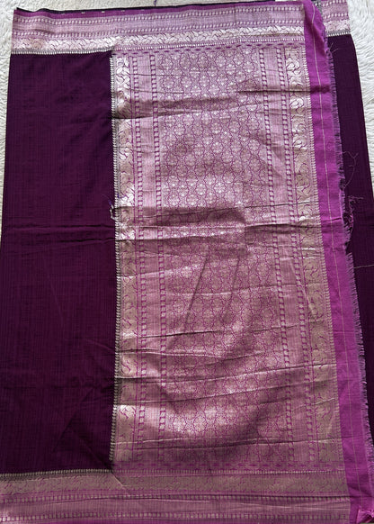 Semi Georgette Plain Saree Dark Purple Colored Elegantly Paired with a Zari Border. - Sampradaya Designer Studio