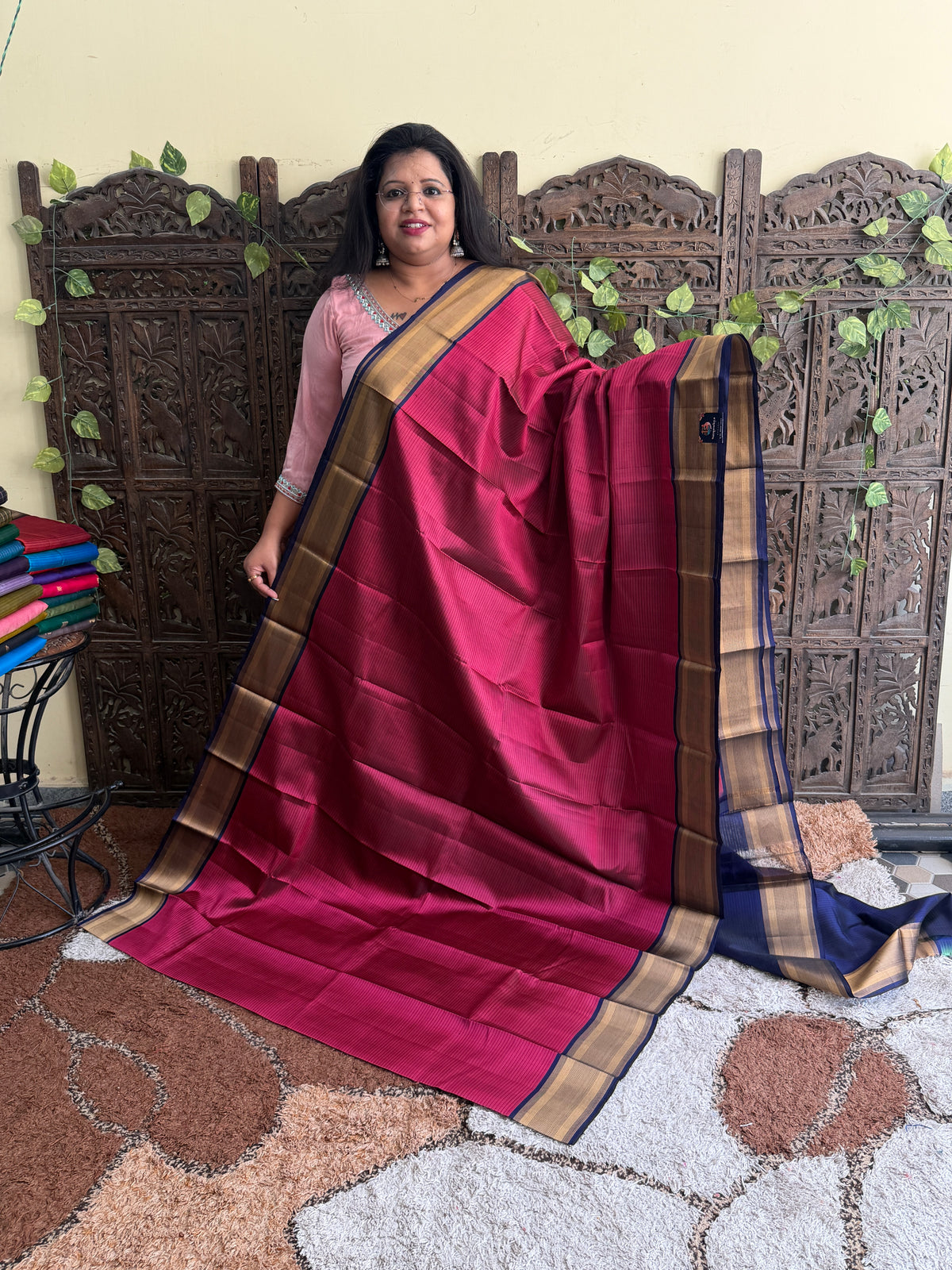 Pure Kanjivaram Silk Saree | Pink With Gold Zari Border | Handloom | Silk Mark Certified