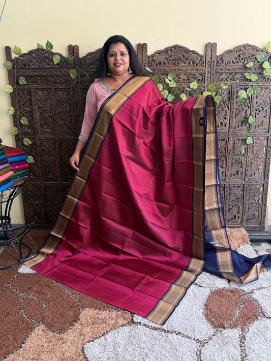 Pure Kanjivaram Silk Saree | Pink With Gold Zari Border | Handloom | Silk Mark Certified