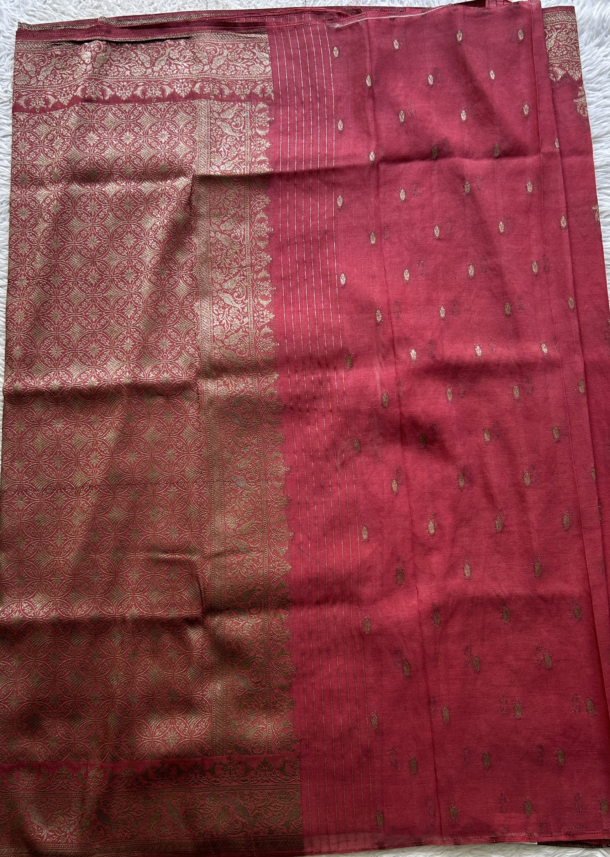 Semi Georgette Saree Dusty Pink Colored Elegantly Paired with a Zari Border. - Sampradaya Designer Studio