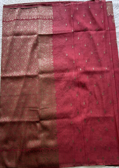 Semi Georgette Saree Dusty Pink Colored Elegantly Paired with a Zari Border. - Sampradaya Designer Studio
