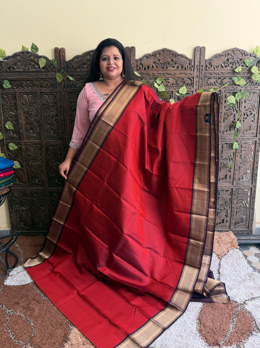 Pure Kanjivaram Silk Saree | Rust Orange  With Gold Zari Border | Handloom | Silk Mark Certified