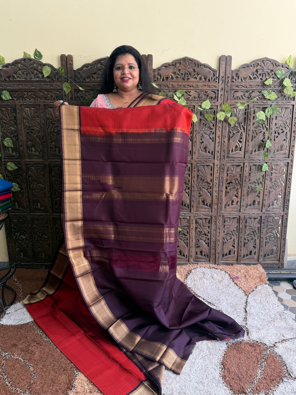 Pure Kanjivaram Silk Saree | Rust Orange  With Gold Zari Border | Handloom | Silk Mark Certified