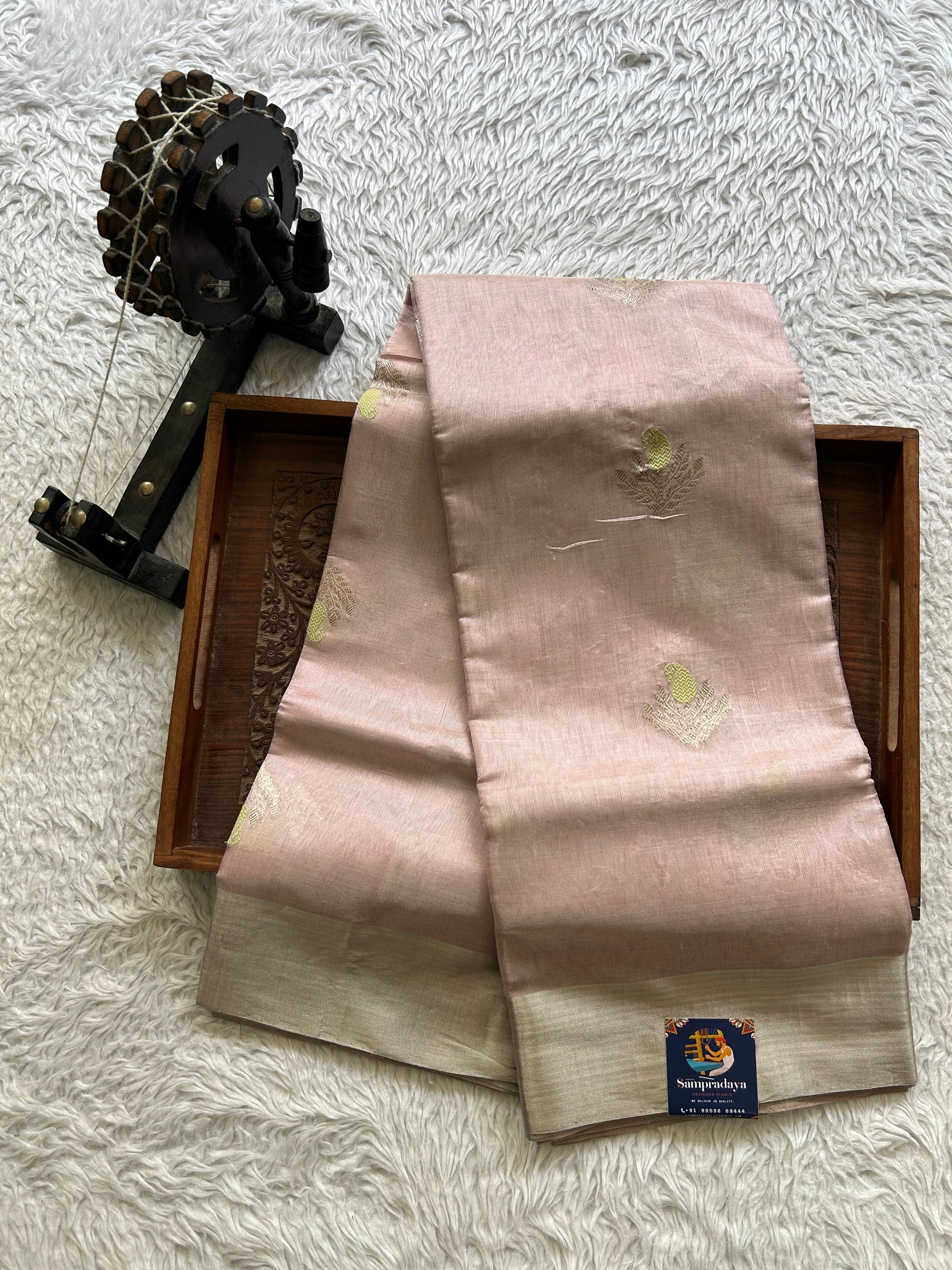 Chanderi Tissue Saree scarlet Baby Pink color Elegantly Paired with a Silver Zari Border - Sampradaya Designer Studio