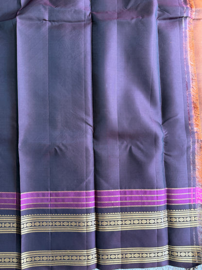 Pure Kanjivaram Silk Saree | Orenge With Gold Zari Border | Handloom | Silk Mark Certified