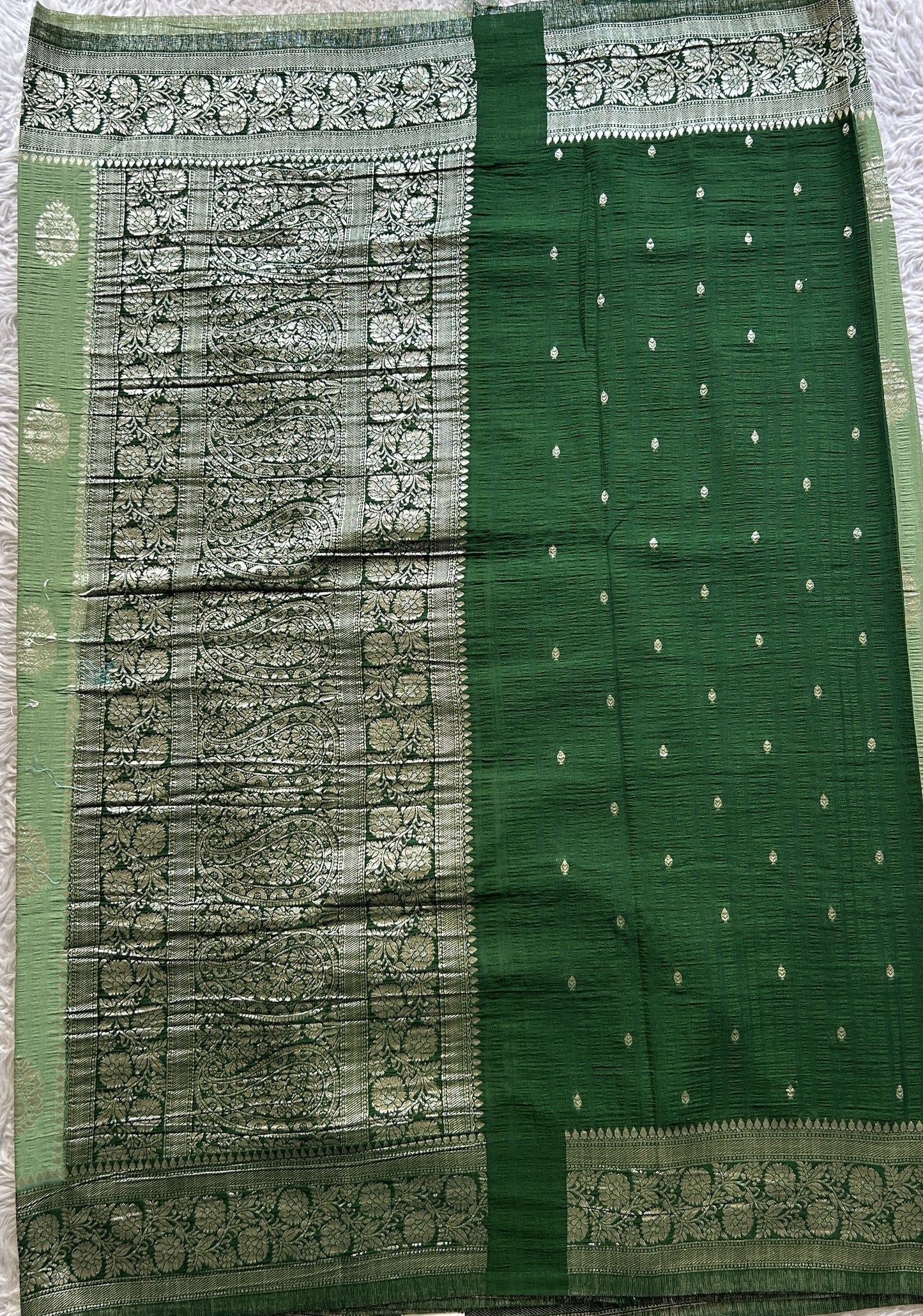 Semi Georgette Saree Pastel Green Colored Complemented with a Zari Border. - Sampradaya Designer Studio