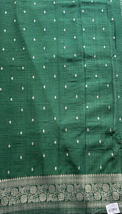 Semi Georgette Saree Pastel Green Colored Complemented with a Zari Border. - Sampradaya Designer Studio