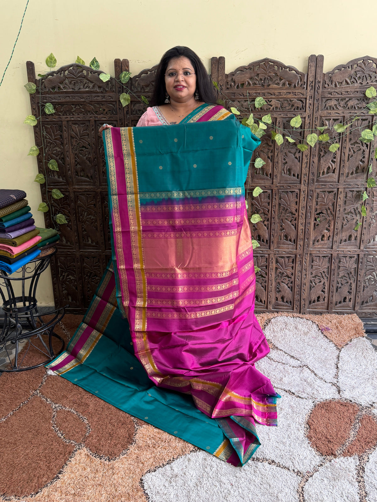 Pure Kanjivaram Silk Saree | Pine Green With Gold Zari Border | Handloom | Silk Mark Certified