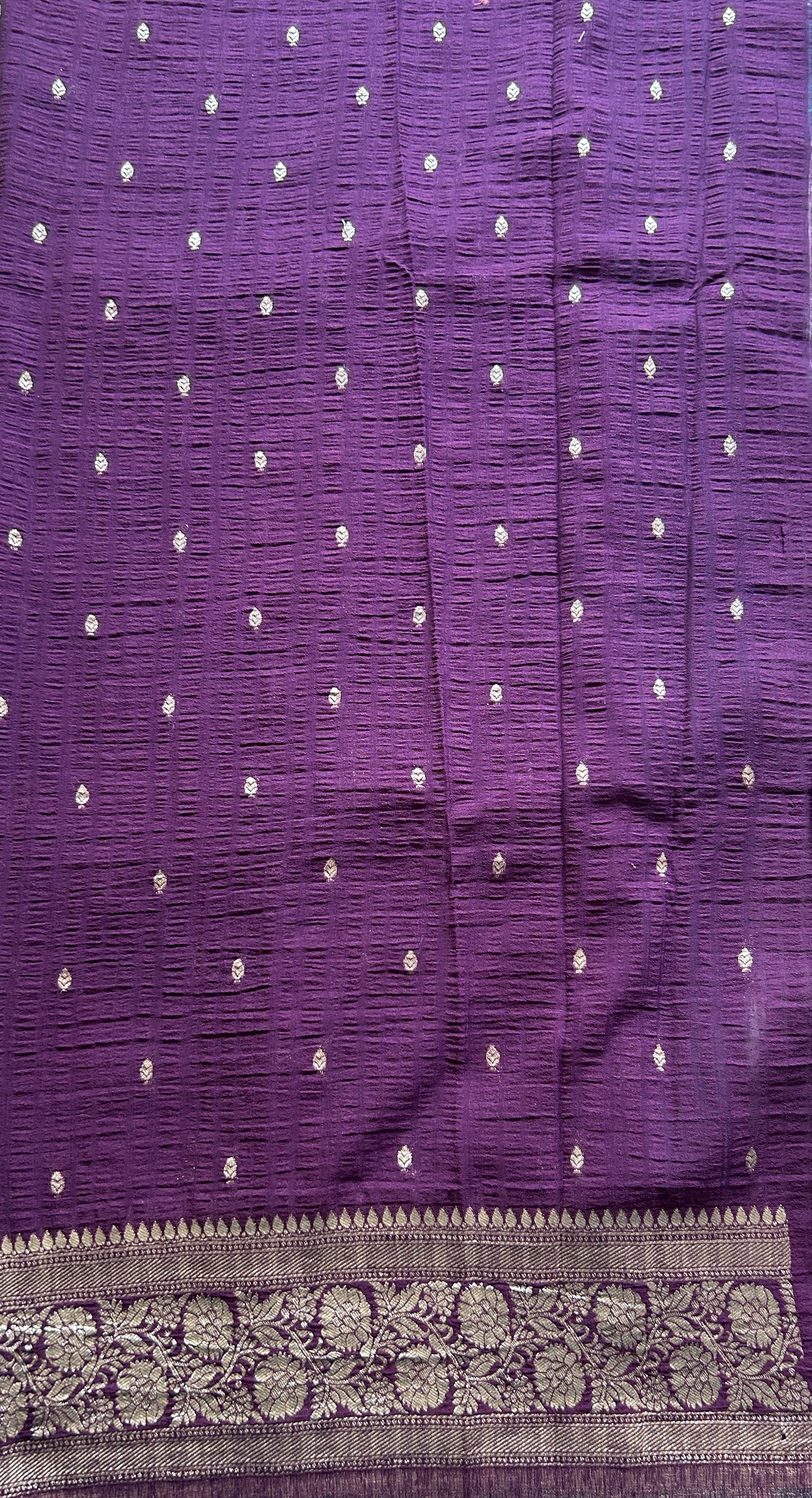 Semi Georgette Saree Aqua Blue Colored Complemented with a Purple Zari Border. - Sampradaya Designer Studio