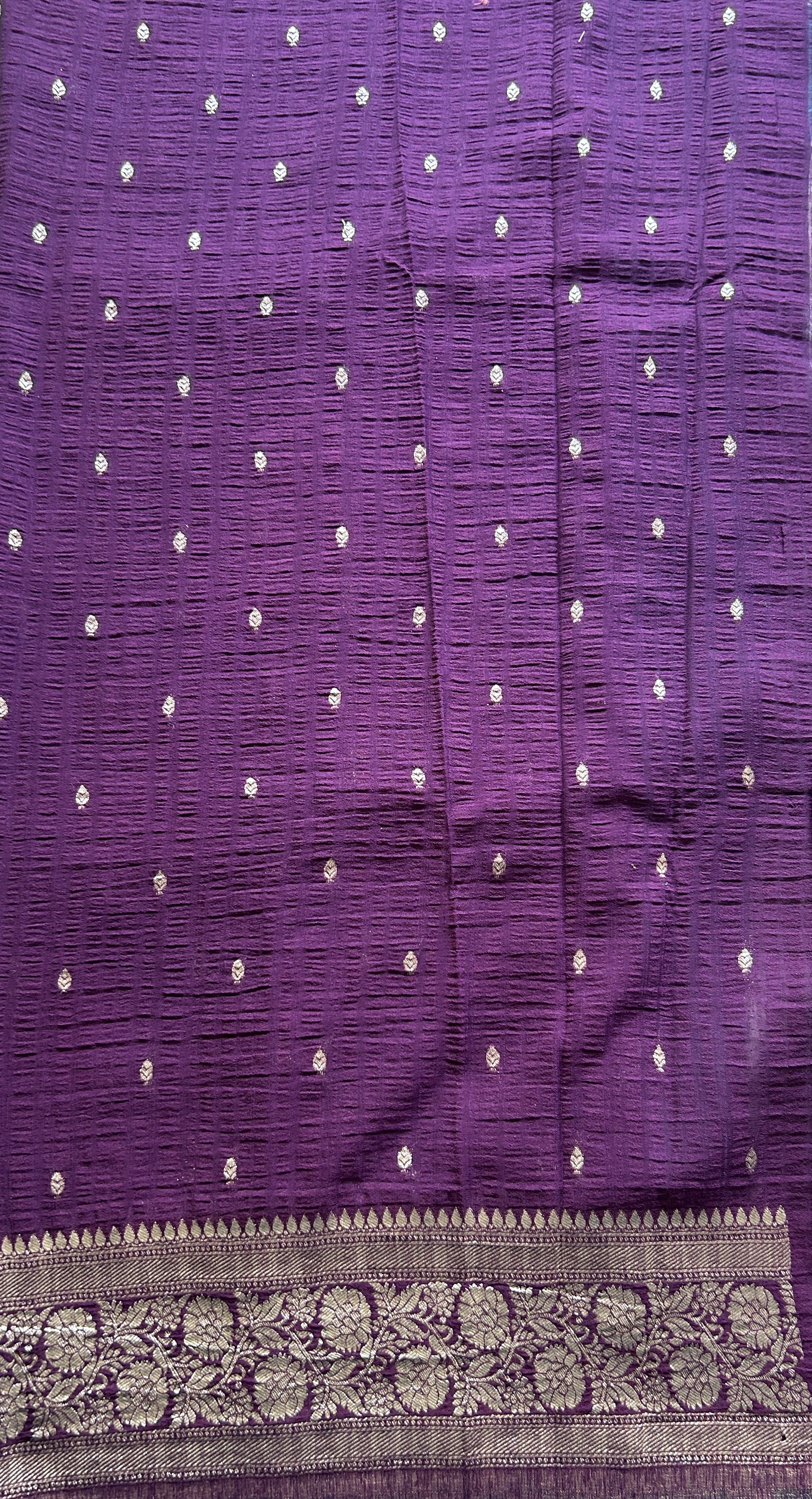 Semi Georgette Saree Aqua Blue Colored Complemented with a Purple Zari Border. - Sampradaya Designer Studio