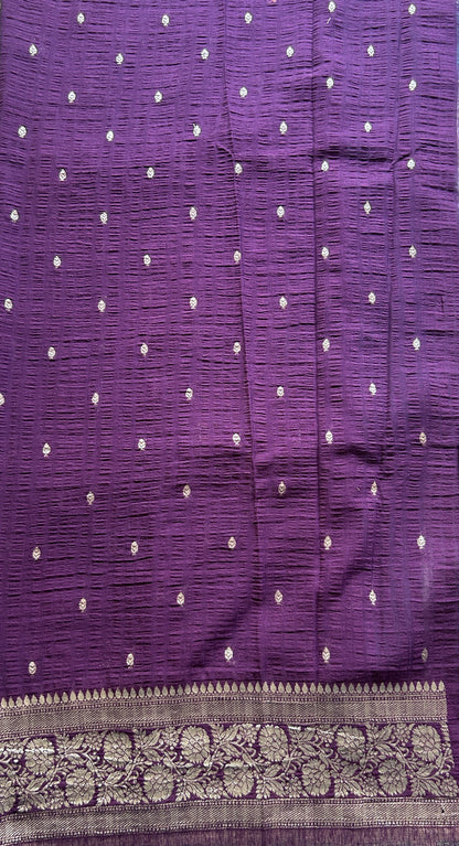Semi Georgette Saree Aqua Blue Colored Complemented with a Purple Zari Border. - Sampradaya Designer Studio