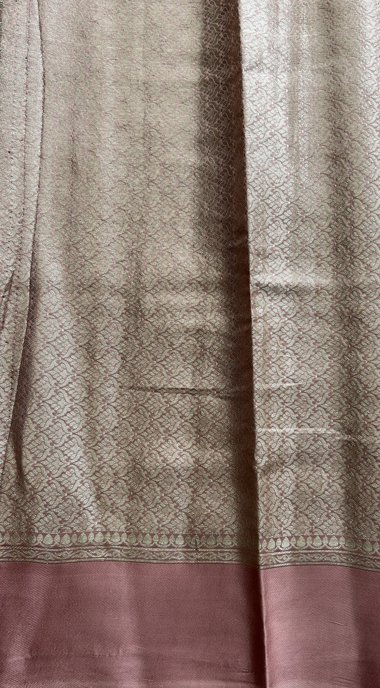 Dupion Silk Saree Pink Colored Complemented with a Mushrur Border. - Sampradaya Designer Studio
