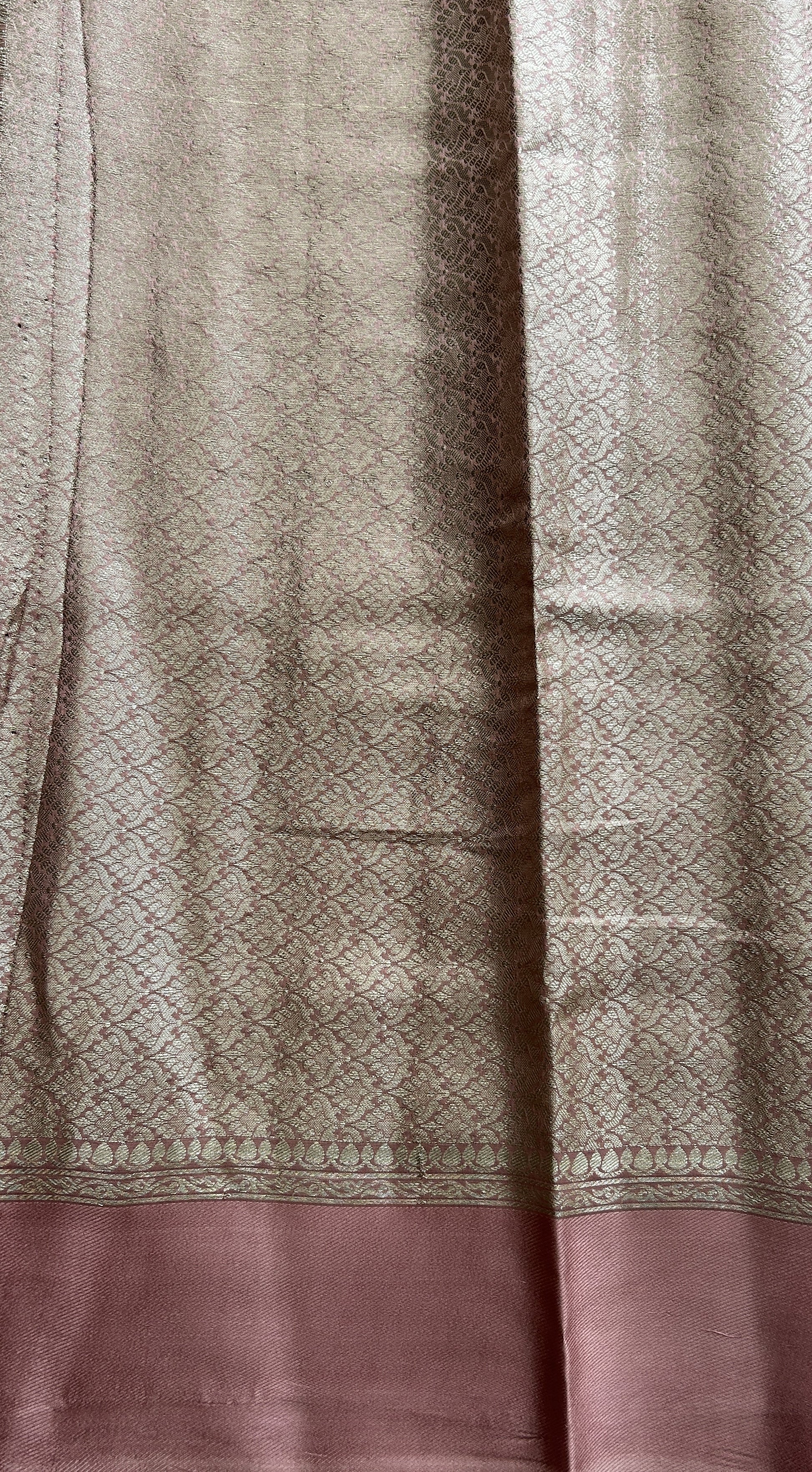 Dupion Silk Saree Pink Colored Complemented with a Mushrur Border. - Sampradaya Designer Studio