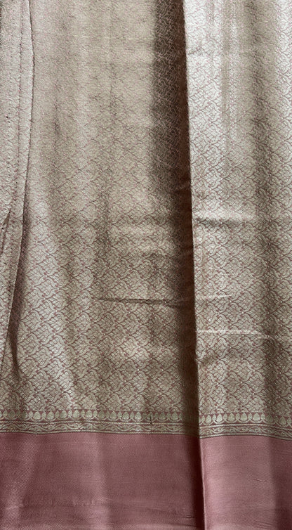 Dupion Silk Saree Pink Colored Complemented with a Mushrur Border. - Sampradaya Designer Studio