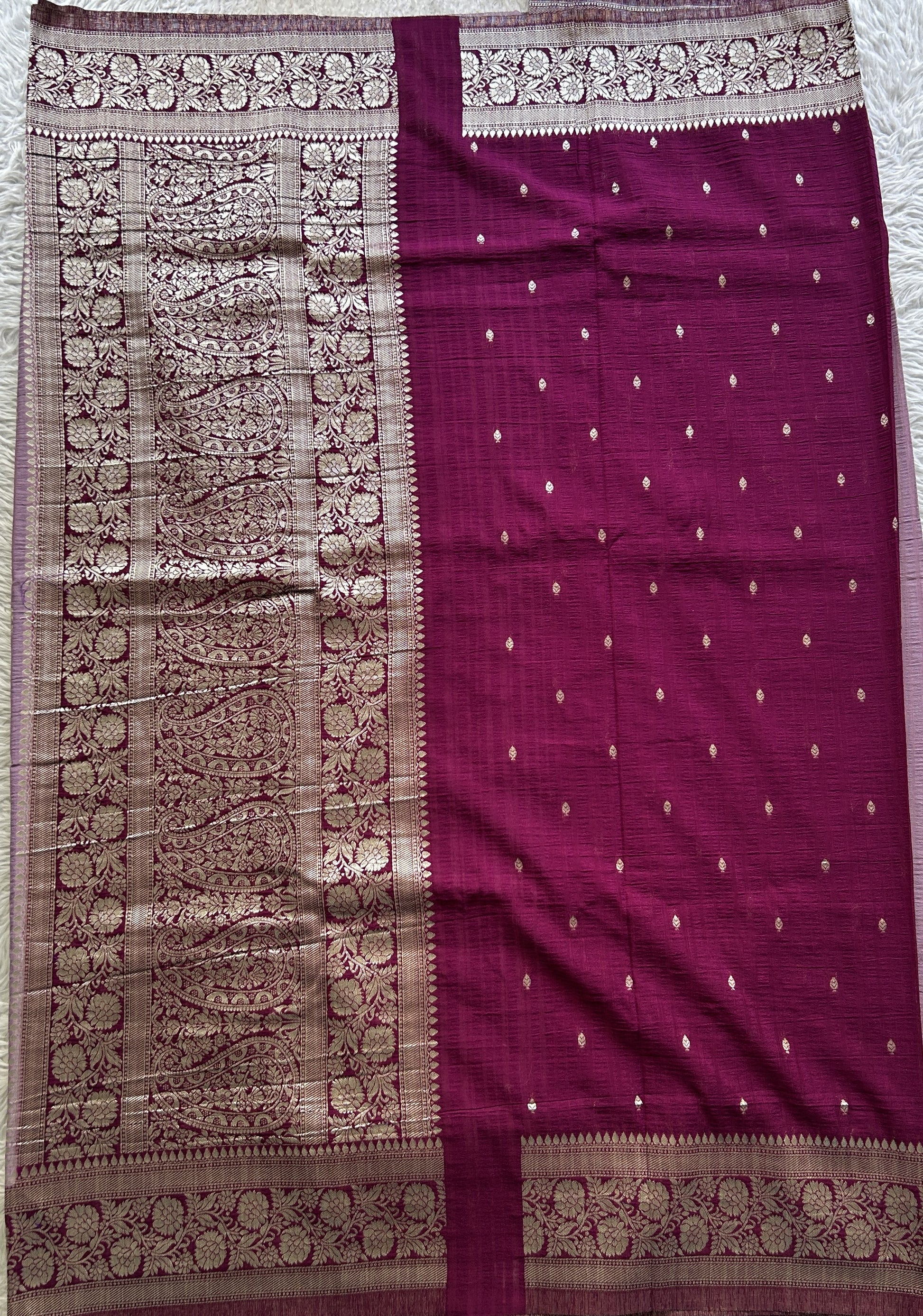 Semi Georgette Saree Lavender Colored Complemented with a Purple Zari Border. - Sampradaya Designer Studio