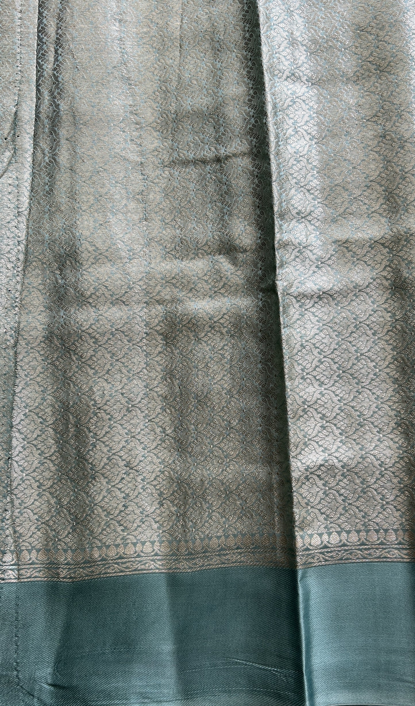Dupion Silk Saree Sea Blue Colored Complemented with a Mushrur Border. - Sampradaya Designer Studio
