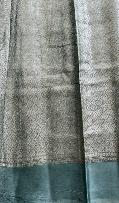 Dupion Silk Saree Sea Blue Colored Complemented with a Mushrur Border. - Sampradaya Designer Studio