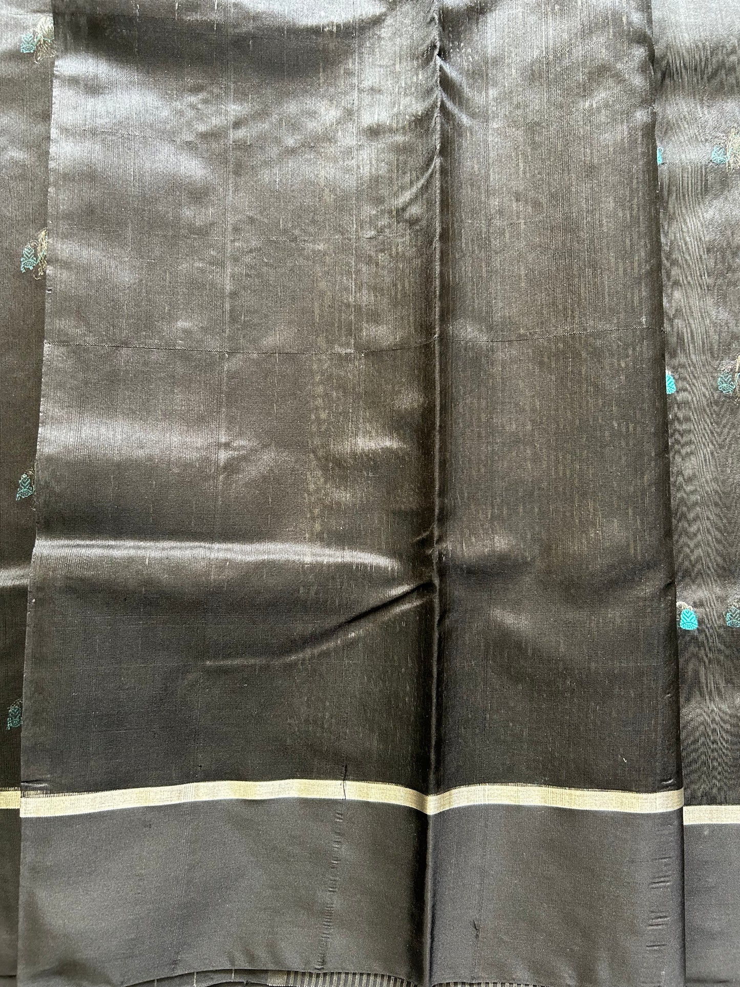 Chanderi Silk Saree Black color Elegantly Paired with a Silver Zari Border - Sampradaya Designer Studio