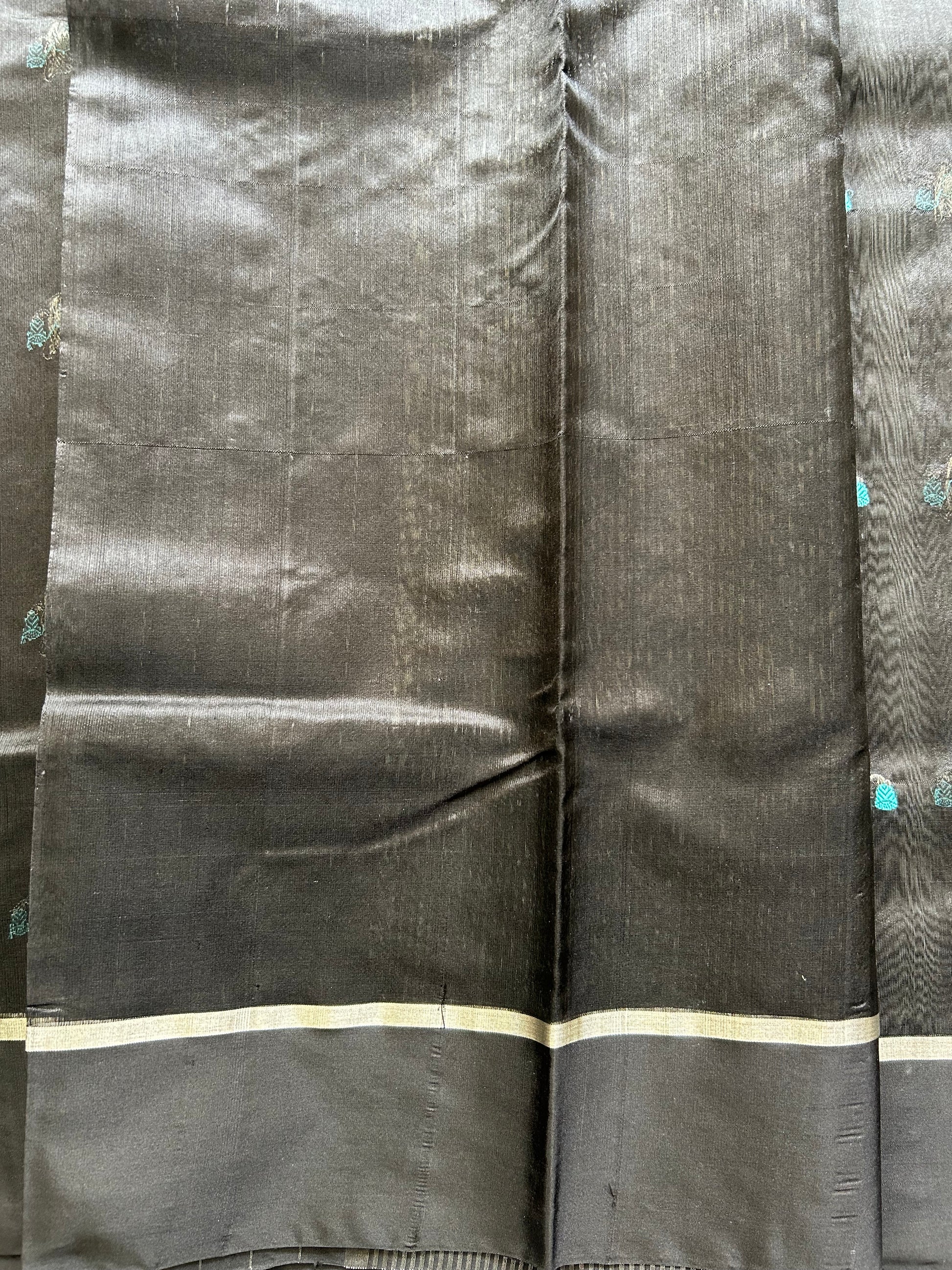 Chanderi Silk Saree Black color Elegantly Paired with a Silver Zari Border - Sampradaya Designer Studio