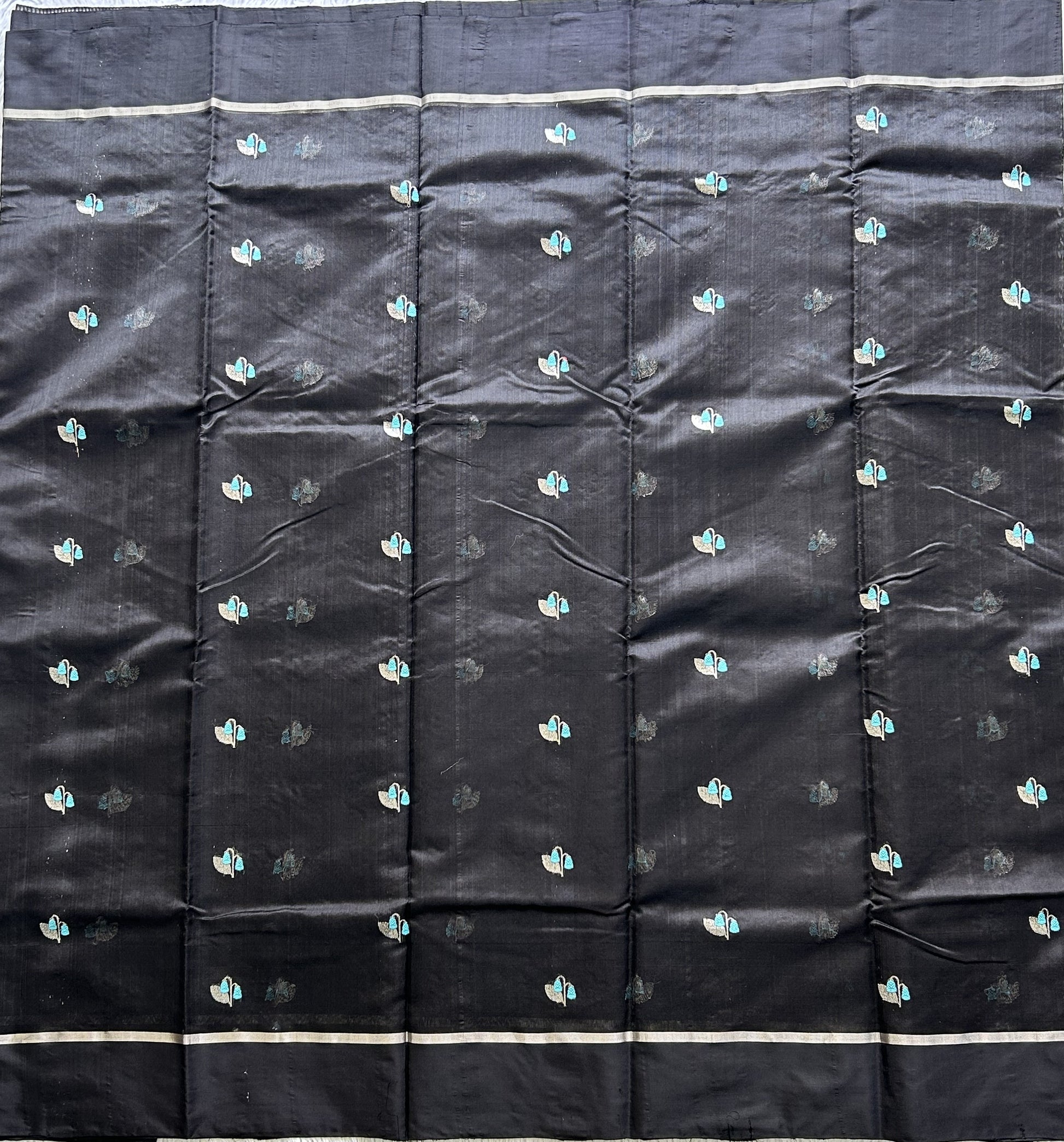 Chanderi Silk Saree Black color Elegantly Paired with a Silver Zari Border - Sampradaya Designer Studio