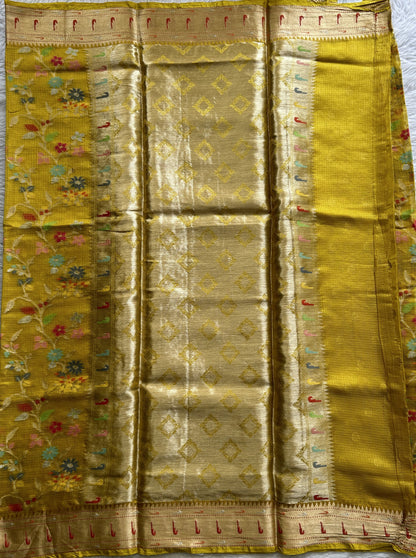 Silk kota Saree Yellow color complemented with a Zari Border. - Sampradaya Designer Studio