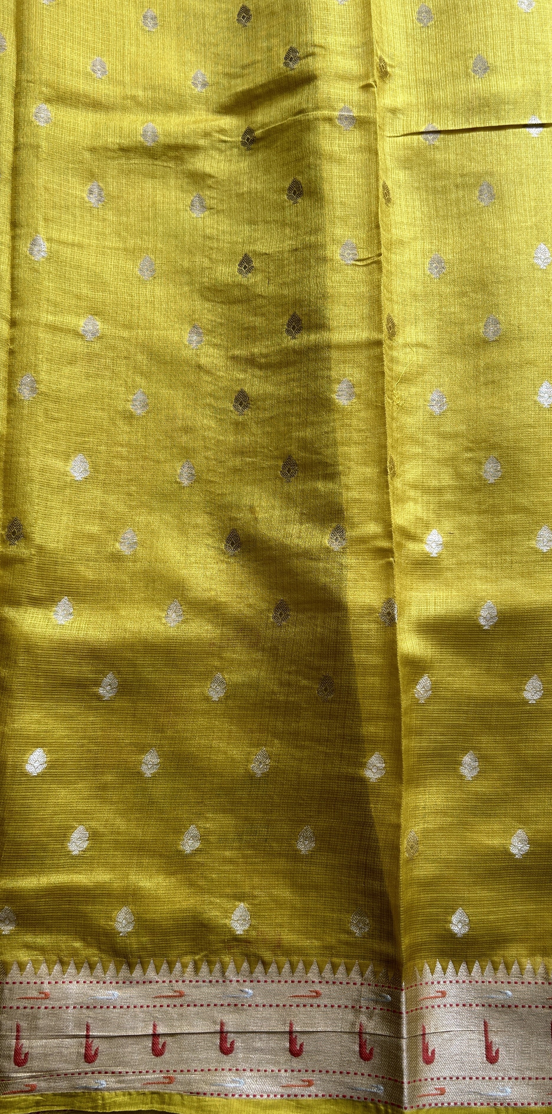 Silk kota Saree Yellow color complemented with a Zari Border. - Sampradaya Designer Studio