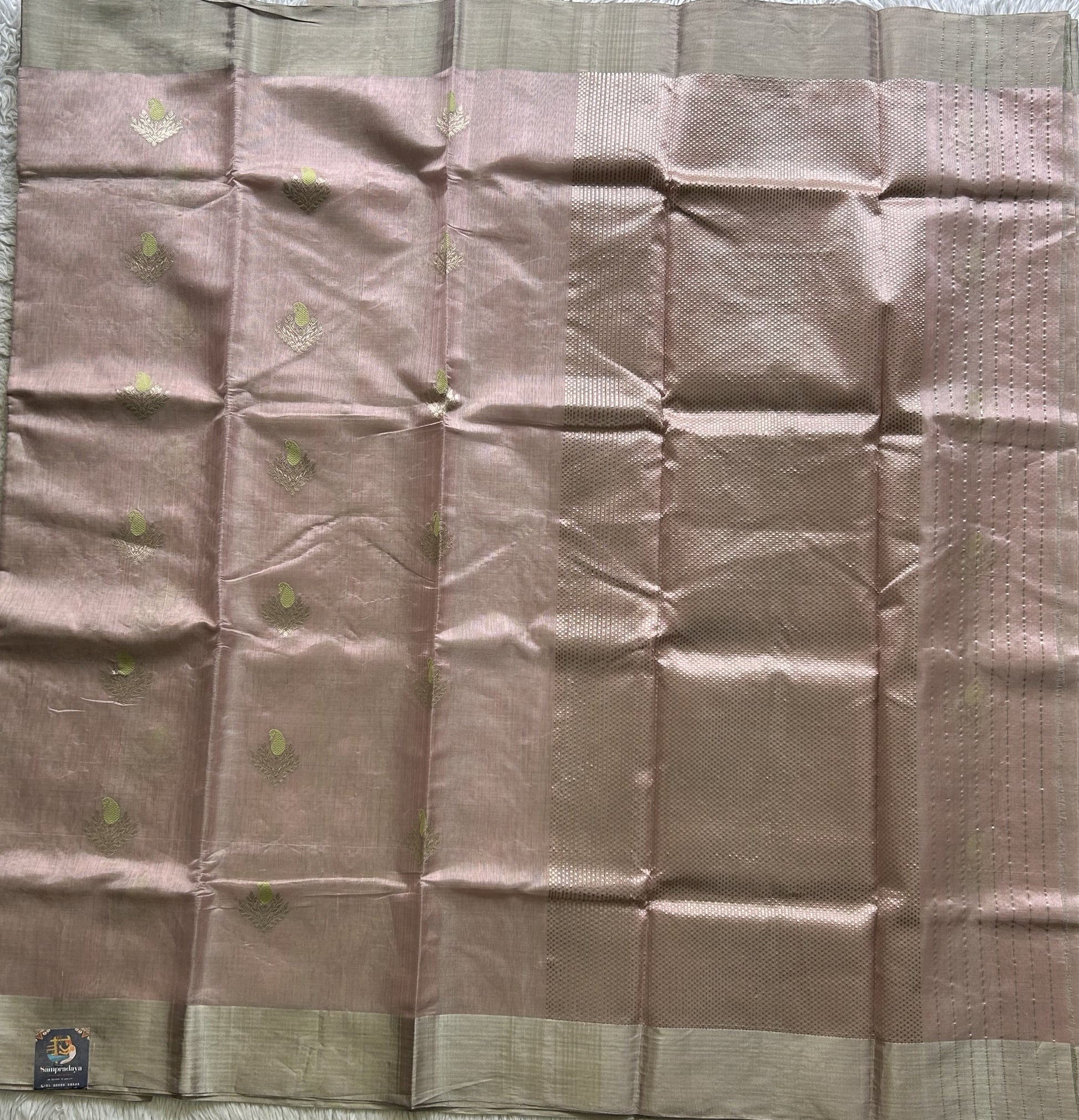 Chanderi Tissue Saree scarlet Baby Pink color Elegantly Paired with a Silver Zari Border - Sampradaya Designer Studio