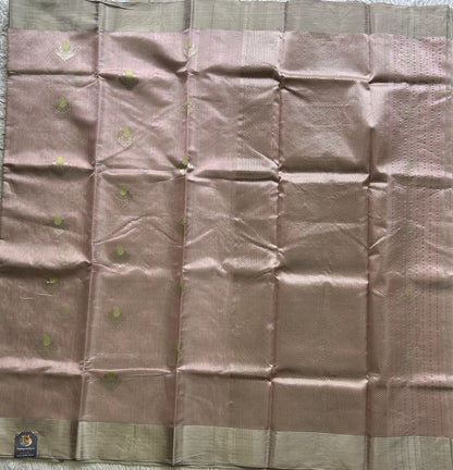 Chanderi Tissue Saree scarlet Baby Pink color Elegantly Paired with a Silver Zari Border - Sampradaya Designer Studio
