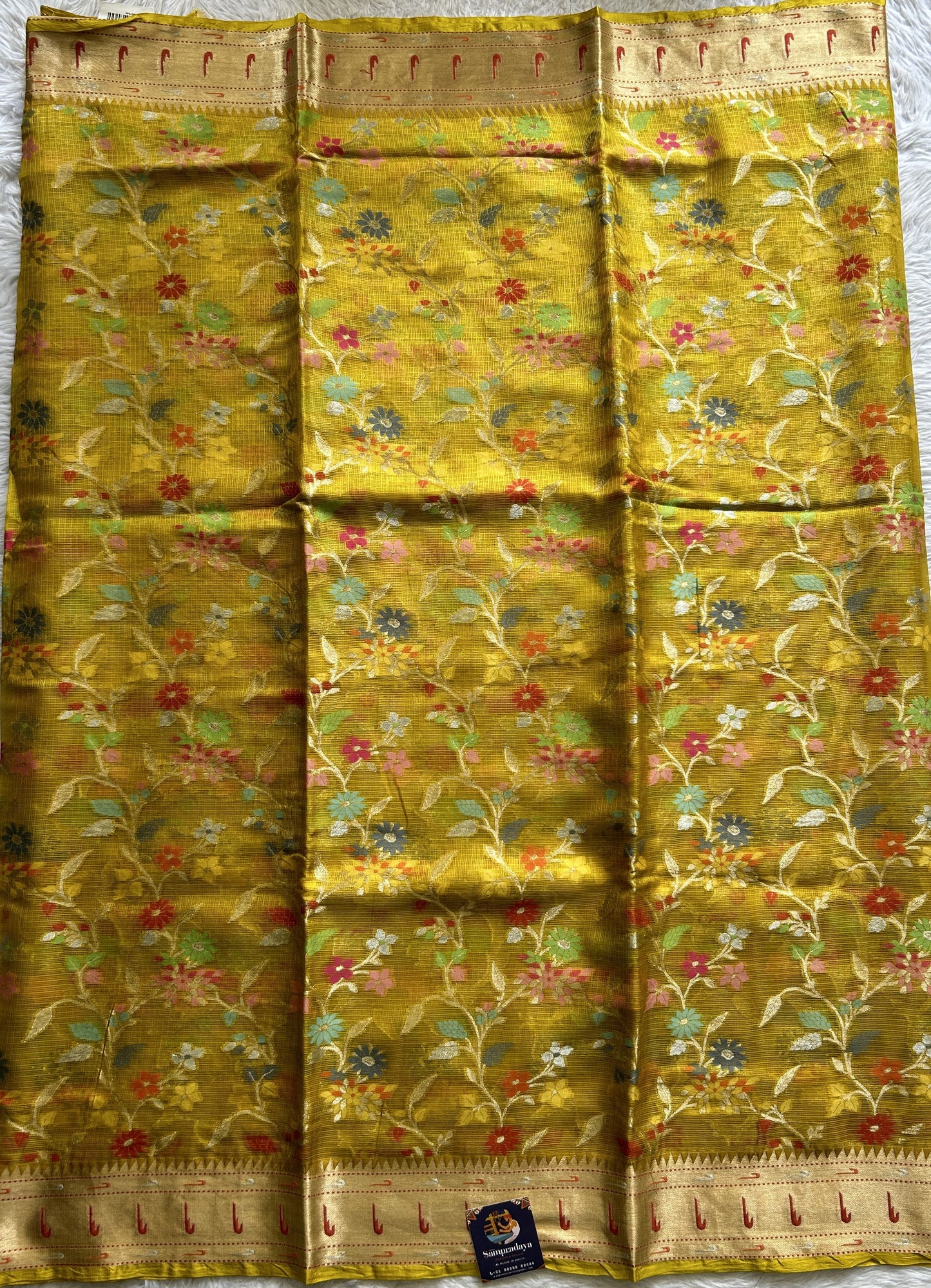 Silk kota Saree Yellow color complemented with a Zari Border. - Sampradaya Designer Studio