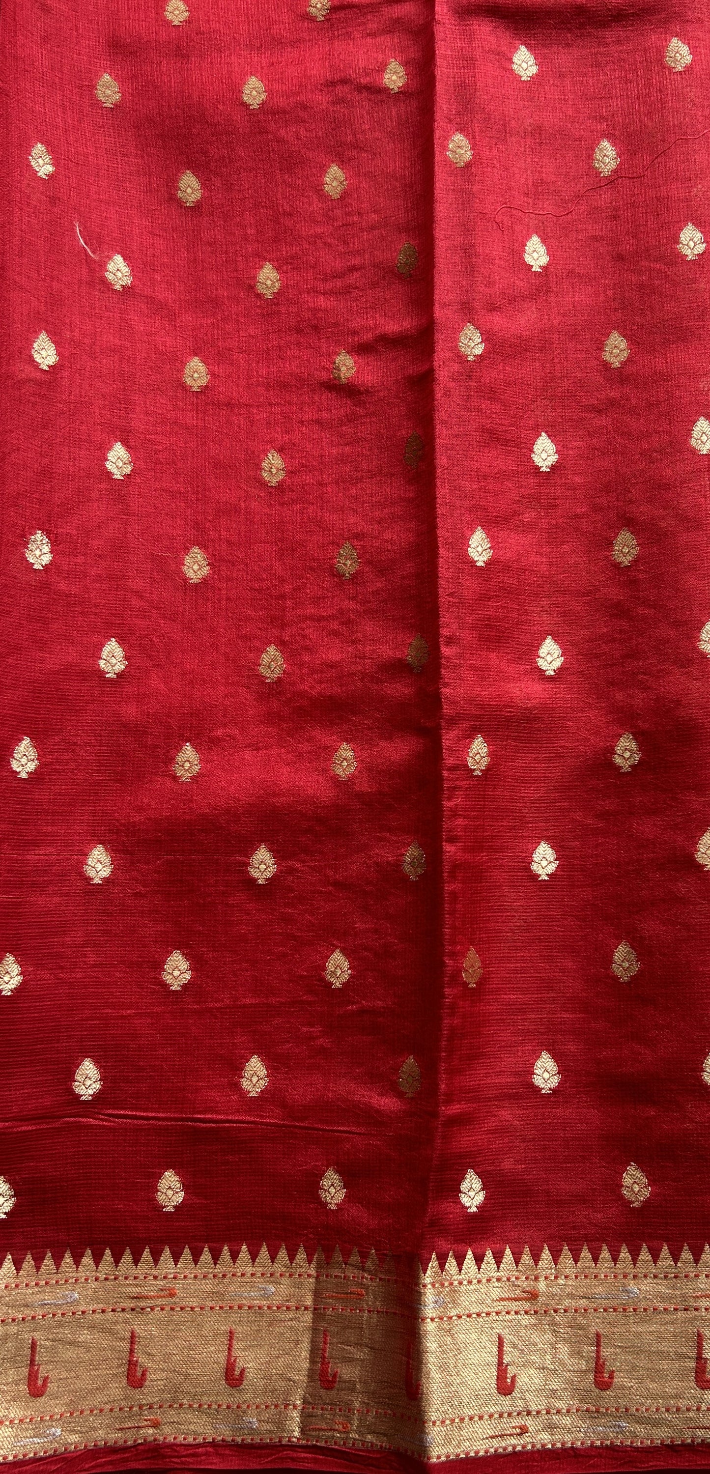 Silk kota Saree Red color complemented with a Zari Border. - Sampradaya Designer Studio