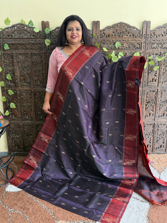 Pure Kanjivaram Silk Saree | Carbon Blue With Gold Zari Border | Handloom | Silk Mark Certified