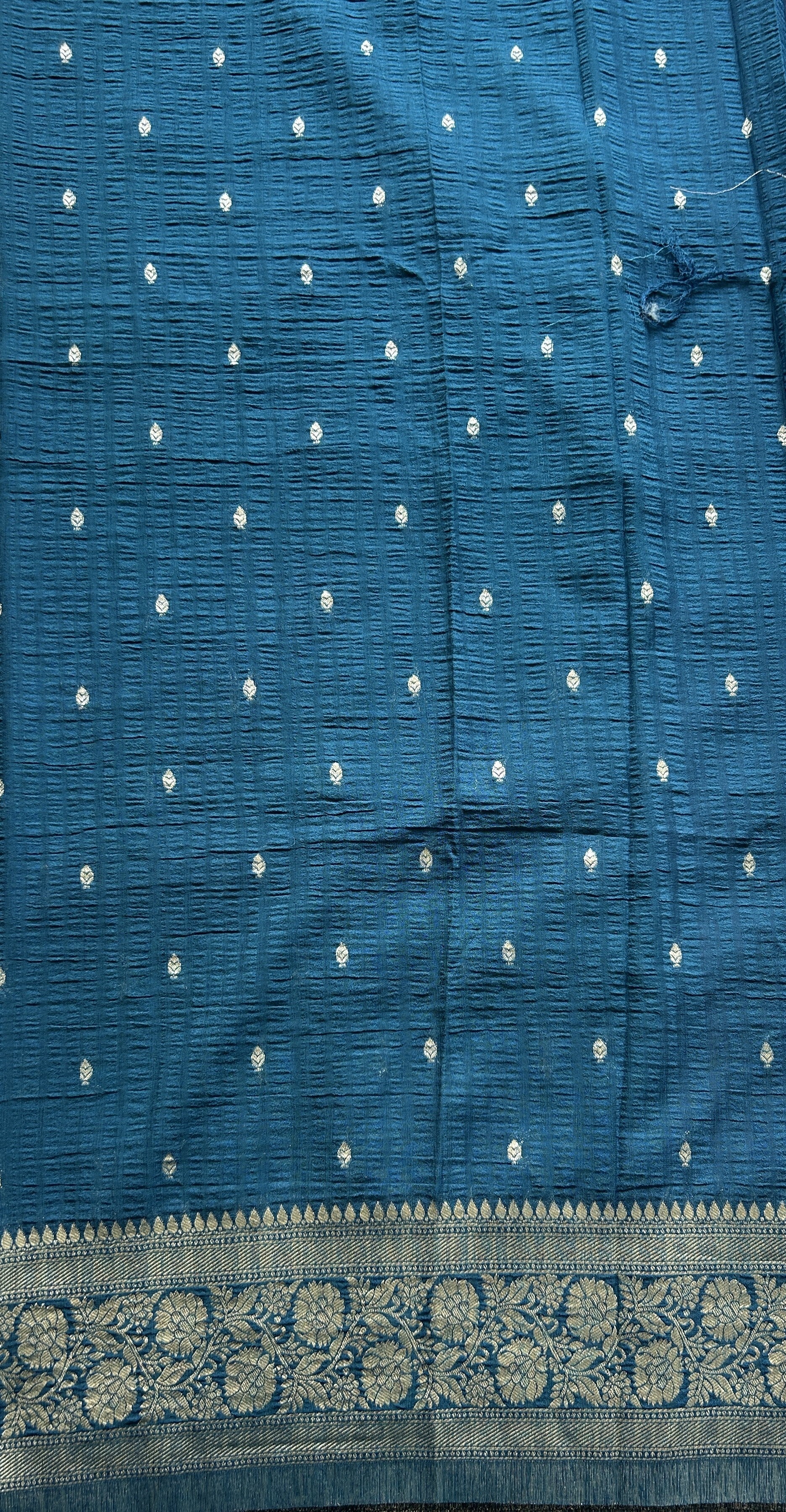 Semi Georgette Saree Lavender Colored Complemented with a Peacock Blue Zari Border. - Sampradaya Designer Studio