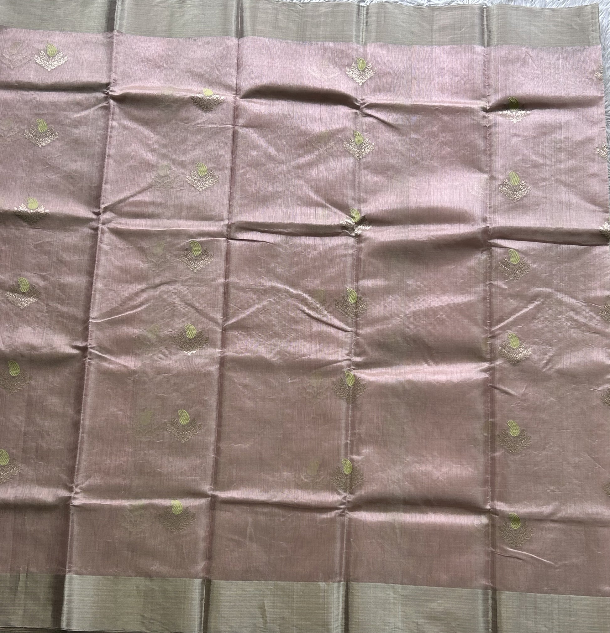 Chanderi Tissue Saree scarlet Baby Pink color Elegantly Paired with a Silver Zari Border - Sampradaya Designer Studio