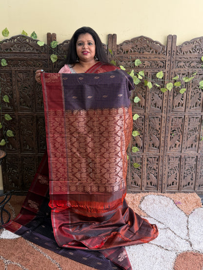 Pure Kanjivaram Silk Saree | Carbon Blue With Gold Zari Border | Handloom | Silk Mark Certified