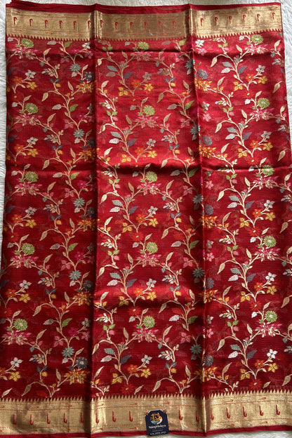 Silk kota Saree Red color complemented with a Zari Border. - Sampradaya Designer Studio