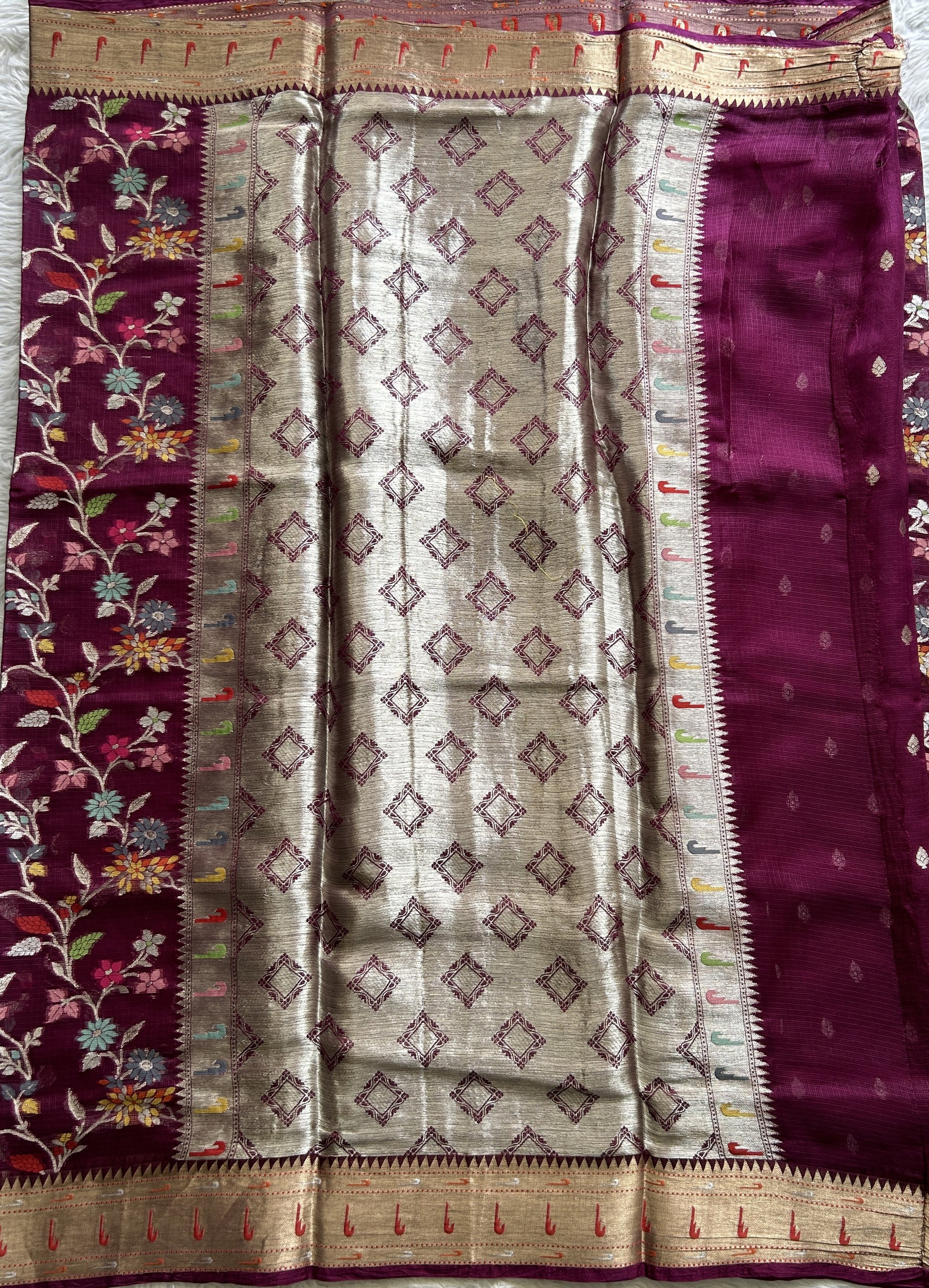 Silk kota Saree Purple color complemented with a Zari Border. - Sampradaya Designer Studio