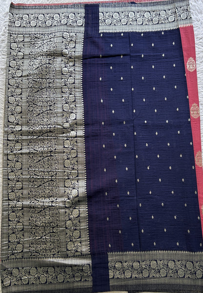 Semi Georgette Saree Punch Colored Complemented with a Zari Border. - Sampradaya Designer Studio