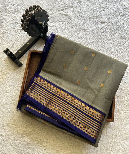 Gadwal Sico Saree Steel Gray colored complemented with a Gold Zari Border - Sampradaya Designer Studio