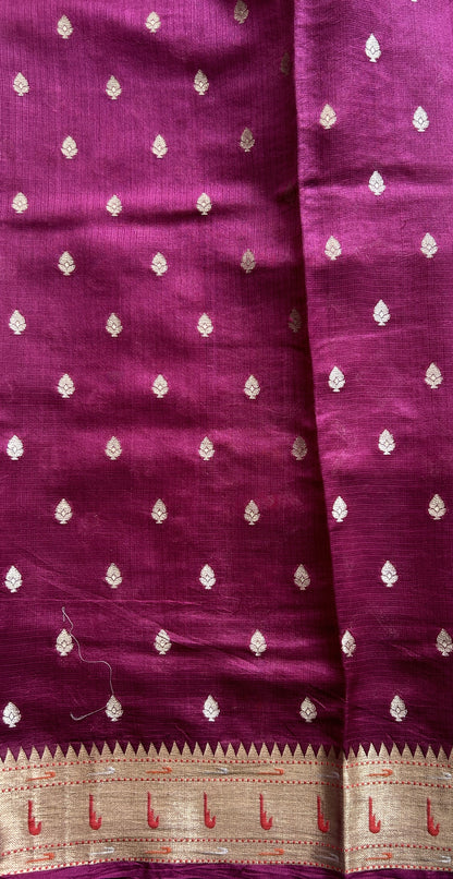 Silk kota Saree Purple color complemented with a Zari Border. - Sampradaya Designer Studio